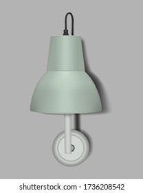 Wall lamp with mint colored lampshade, realistic vector illustration. Modern interior night light