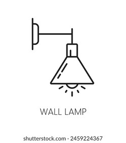 Icono de contorno de lámpara de pared, luces y linterna eléctrica doméstica o iluminación interior, Vector de línea. Lámpara en pared, lámpara de hogar o araña de la calle con bombilla o lámpara de foco en icono lineal