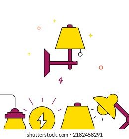 Wall lamp, sconce filled line vector icon, simple illustration, related bottom border.