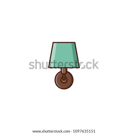 Wall lamp. Sconce icon isolated. Vector. Electric staff on white background. Linear retro illustration in line art flat design. Lighting house equipment in mint color and wooden elements.