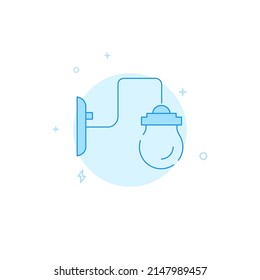Wall lamp, sconce vector icon. Flat illustration. Filled line style. Blue monochrome design. Editable stroke. Adjust line weight.