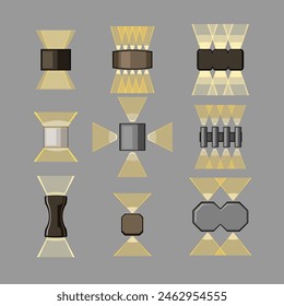 wall lamp set cartoon. stage interior, modern studio, bright shadow wall lamp sign. isolated symbol vector illustration