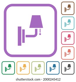 Wall lamp simple icons in color rounded square frames on white background