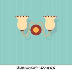 Wall lamp with two arms on wall. Home interior concept. Cartoon flat style. Vector illustration