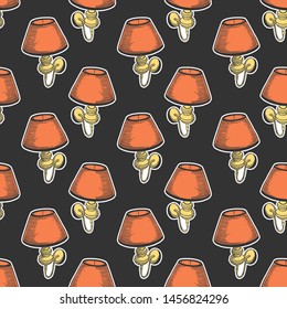 Wall lamp. Vector concept in doodle and sketch style. Hand drawn illustration for printing on T-shirts, postcards. Seamless pattern for textile, paper wrap. Texture background.