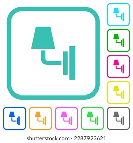 Wall lamp vivid colored flat icons in curved borders on white background