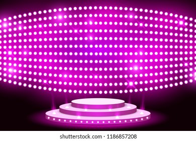 Wall led light screen stage with lightbulp background vector illustration