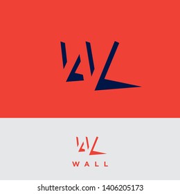 Wall logo. W monogram. Letter W with shadow on different backgrounds. Simple flat symbol with an optical illusion of perspective.