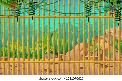 Wall made of bamboo in the jungle