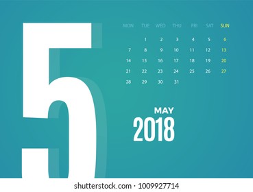 Wall May 2018 Calendar. Vector eps10 template design