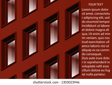 The wall of a modern office building with many windows. Bright colors of the facade, glare on the windows. Vector illustration.