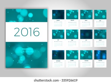 Wall Monthly Calendar 2016 with Place for Photo. Vector Template. Week Starts Monday. 12 Months Set.