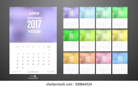 Wall Monthly Calendar 2017 with Place for Photo. Vector Template