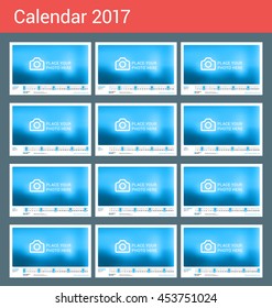 Wall Monthly Calendar for 2017 Year. Set of 12 Months. Vector Design Print Template with Place for Photo. Landscape Orientation