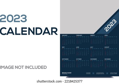 Wall Monthly Calendar 2023. Monthly vertical photo calendar Layout for the 2023 year in English. The week starts on Sunday. Vector illustration