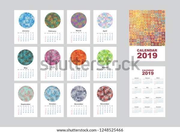 Wall Monthly Calendar Or Desk Calendar 2019 With Abstract Pattern 