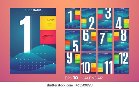 Wall Monthly Calendar for the year 2016. Vector eps10 template