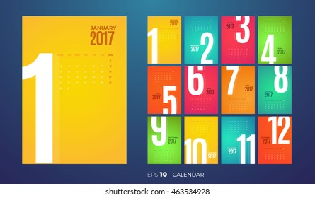 Wall Monthly Calendar for the year 2017. Vector eps10 template