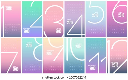 Wall Monthly Calendar for the year 2018. Vector eps10 template
