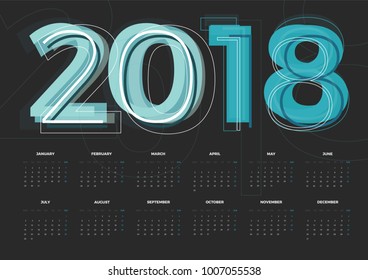 Wall Monthly Calendar for the year 2018. Vector eps10 template