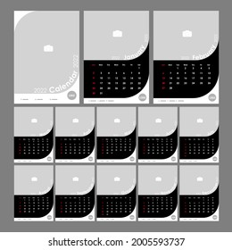 Wall Monthly Photo Calendar 2022. Simple monthly vertical photo calendar Layout for 2022 year in English. Cover Calendar, 12 monthes templates. Week starts from Sunday. Vector illustration