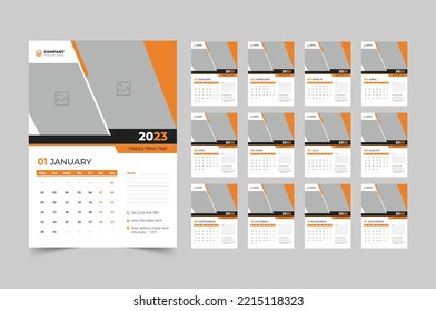 Wall Monthly Photo Calendar 2023, 12 months templates, vector template