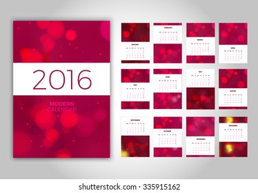 Wall Monthly Pink Calendar 2016 with Place for Photo. Vector Tem