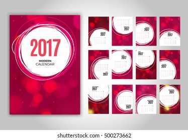 Wall Monthly Pink Calendar 2017. Vector Template