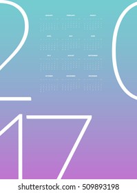 Wall Monthly Soft gradient color Calendar for the year 2017. Vector eps10 template