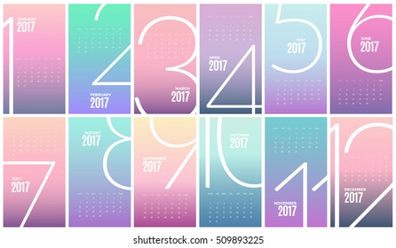 Wall Monthly Soft gradient color Calendar for the year 2017. Vector eps10 template