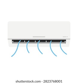 Wall mounted air conditioner blowing cold air in room interior.