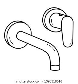 Wall mounted basin mixer. Vector outline icon isolated on white background.
