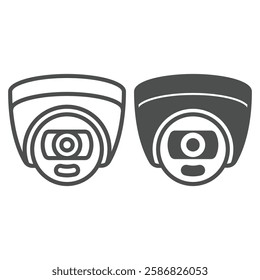 Wall mounted camera line and solid icon, surveillance and spying concept. Vector graphics. Wide angle lens camera sign on white background, outline style icon for mobile or web design
