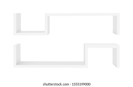 Wall mounted floating shelves isolated on white background. Vector illustration