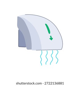 Icono de secador de manos montado en la pared que sopla aire caliente, que representa la higiene moderna del baño público, la eficiencia ambiental y la limpieza de manos libres para las instalaciones de cuidado personal