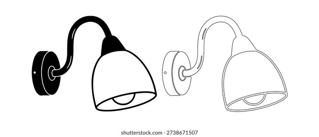 Wall mounted light lamp vector outline and glyph icon set. interior