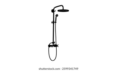 Wall Mounted Rain Shower Head and Hand Shower System, black isolated silhouette