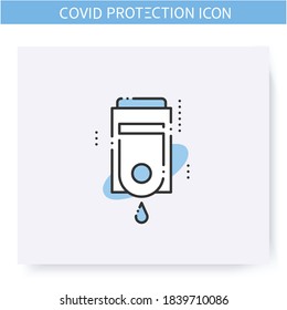 Wall mounted sanitizer line icon. Hanging dispenser with sanitizing gel.Hand disinfection.Hygiene and disinfection concept. Coronavirus spread prevention. Isolated vector illustration.Editable stroke 