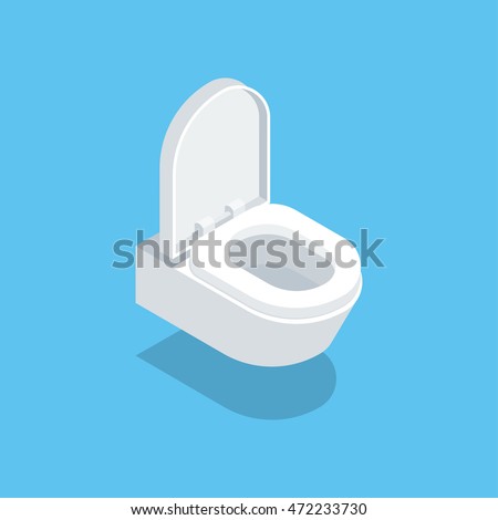 Wall mounted toilet. Hanging toilet without tank. Vector illustration of isometric isolated icon. Clean flat style. 