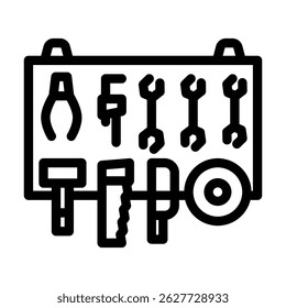 ferramenta montada na parede vetor de ícone de linha de rack. símbolo de contorno isolado símbolo preto ilustração