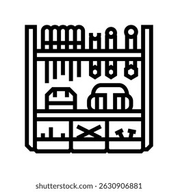 wall mounted tool rack line icon vector. wall mounted tool rack sign. isolated contour symbol black illustration