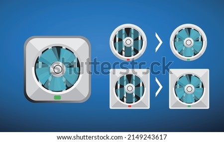 Wall Mounted Ventilator and Exhaust Fan Spinning Loop. Vector.