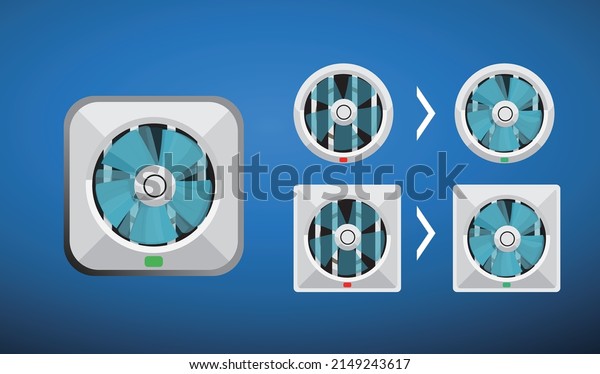 Wall Mounted Ventilator and Exhaust Fan Spinning\
Loop. Vector.