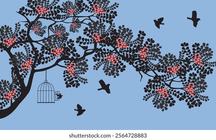 Wall Mural Interior Freedom Bird Prison Vector