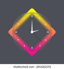 Wall office clock icon. Glassmorphism. Time and clock icons. Vector mobile ui. UI UX white user interface.