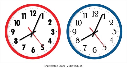 Symbolsatz für die Wanduhr. Zifferblatt-Design. Runde Wand Bürouhr Sammlung. Einzeln auf weißem Hintergrund