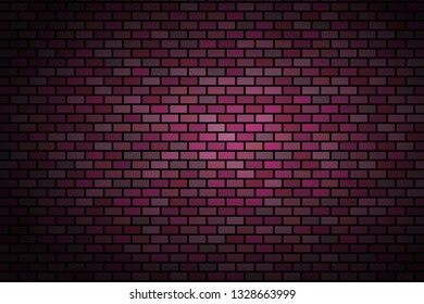 Wall on dark background. Stonewall modern interior. Vector wallpaper template. Bricks texture abstract grunge background. Old purple bricks wall. Banner design concept. Square format.