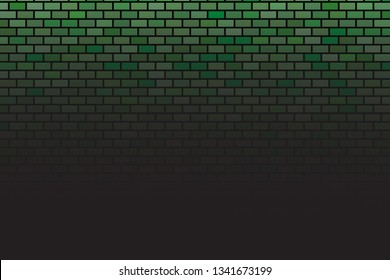 Wall on dark background. Stonewall modern interior. Vector wallpaper template. Bricks texture abstract grunge background. Old green bricks wall. Banner design concept. Square format.