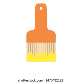 Wall paint brush with yellow paint. Vector. Paint tool. Design and repair tool.  Paint brush icon.