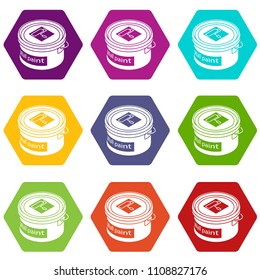 Wall paint bucket icons 9 set coloful isolated on white for web